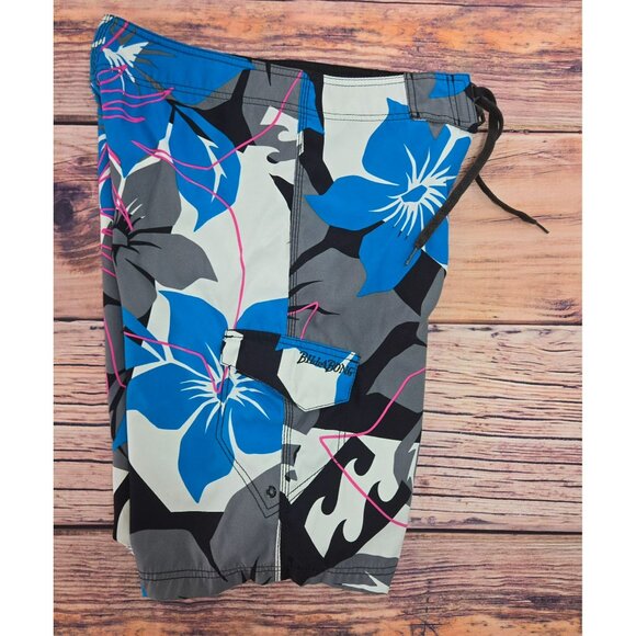 Billabong Mens Floral Board Shorts 32 Blue/Gray/Black 100% Polyester - Picture 4 of 8
